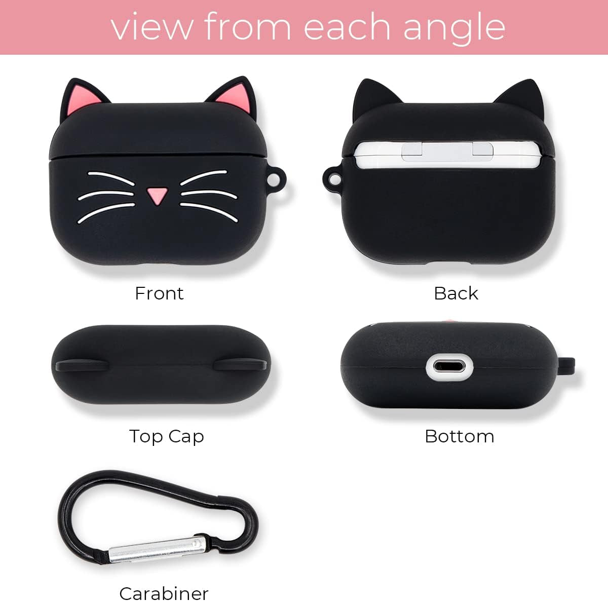 YONOCOSTA Cute Airpods Pro Case, Black Whisker Cat Kitty Funny 3D Cartoon Animals Full Protection Shockproof Soft Silicone Charging Case Cover Skin with Carabiner for Kids Girls Women Children  YONOCOSTA   