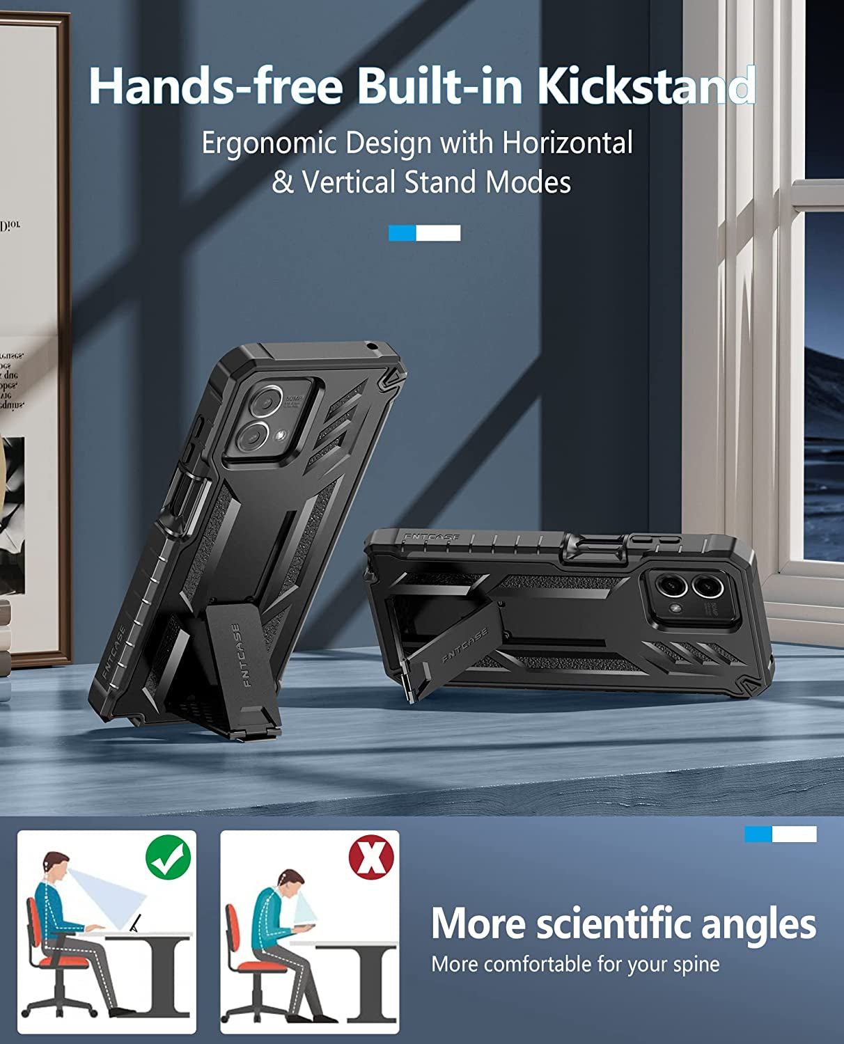 FNTCASE for Motorola Moto G-Stylus-5G-2023 Case: Shockproof Military Grade Protective Phone Cover with Kickstand - Rugged Hybrid Matte Textured Dual Layer Full Protection - 6.6 Inch Black  FNTCASE   