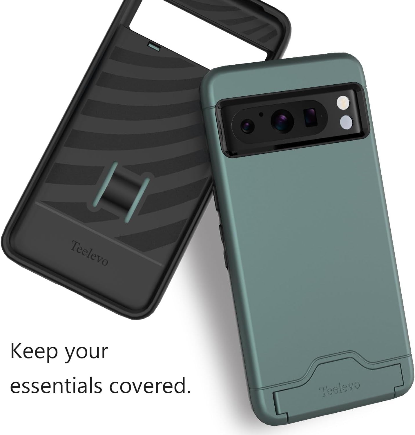 Teelevo Wallet Case for Google Pixel 8 Pro, Dual Layer Case with Card Slot Holder and Kickstand for Google Pixel 8 Pro - Dark Green  Teelevo   
