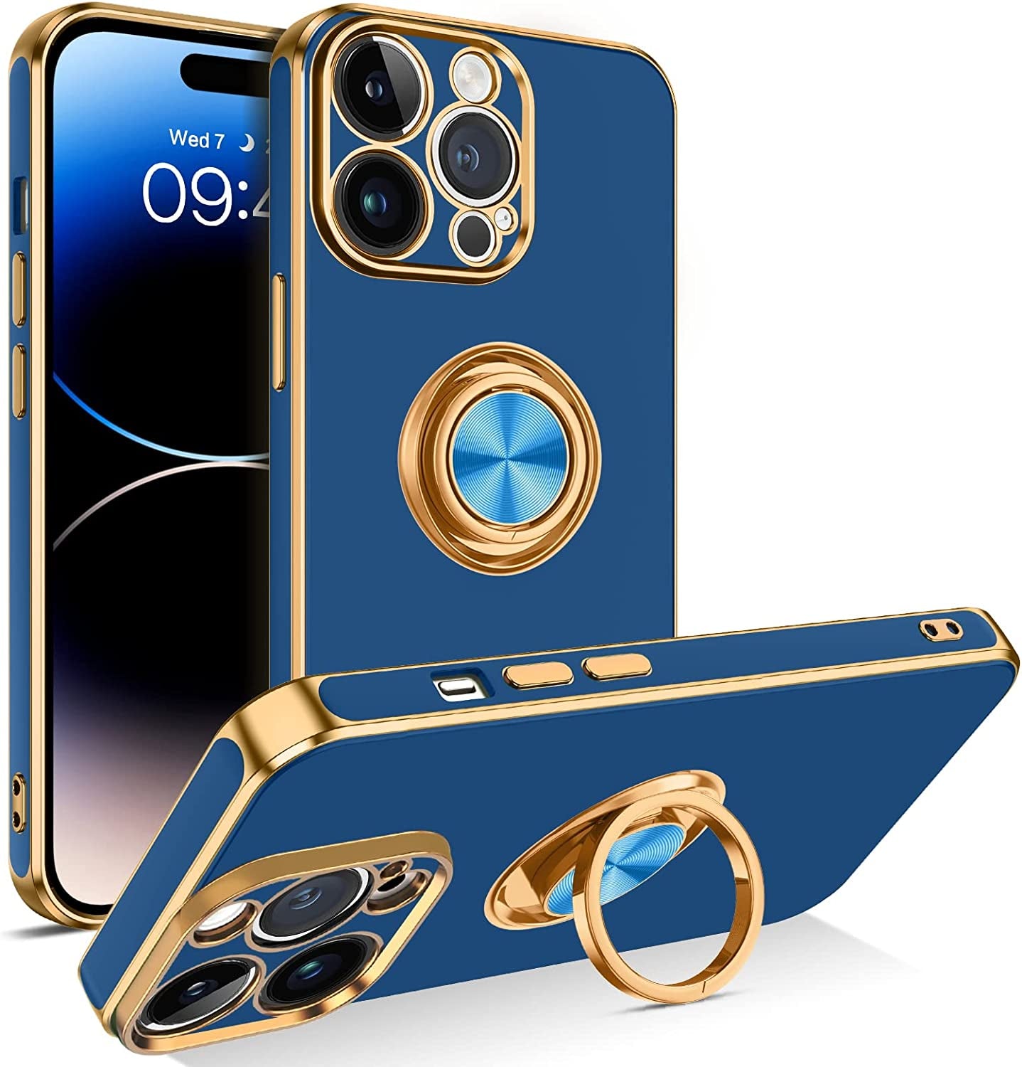 BENTOBEN Iphone 14 Pro Max Case, Slim Lightweight 360° Ring Holder Kickstand Support Car Mount Shockproof Women Men Non-Slip Protective Case for Iphone 14 Pro Max 6.7", Blue  BENTOBEN   
