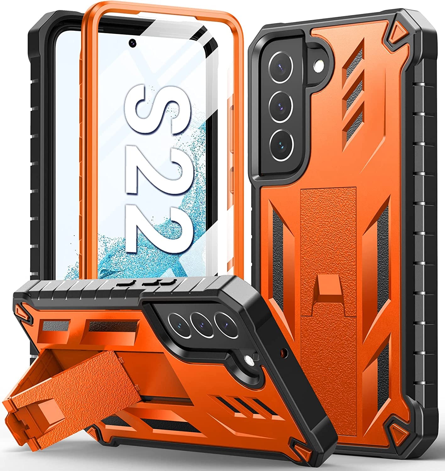 Soios for Samsung Galaxy S22 Protective Case: Military Grade Drop Proof Protection Mobile Phone Cover with Kickstand | Rugged Shockproof TPU Matte Textured Sturdy Phone Bumper (Orange)  SOiOS   