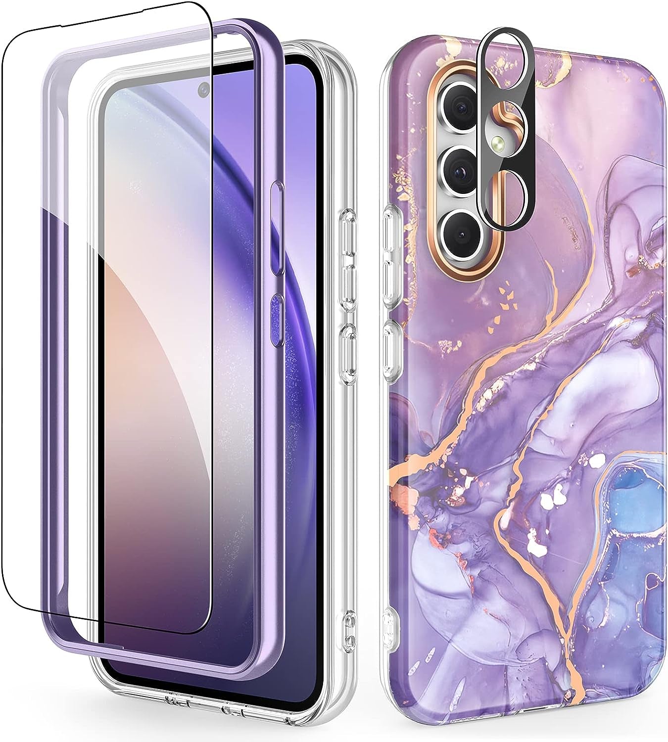 Chvelop Case Compatible with Samsung Galaxy A53 5G (2022 Released), Marble Stylish Slim Soft TPU, Full Body Protective with Built-In Screen Protector, Shockproof Cover for A53, 6.5 In, River/Purple  Chvelop River/Purple Samsung Galaxy A54 5G 