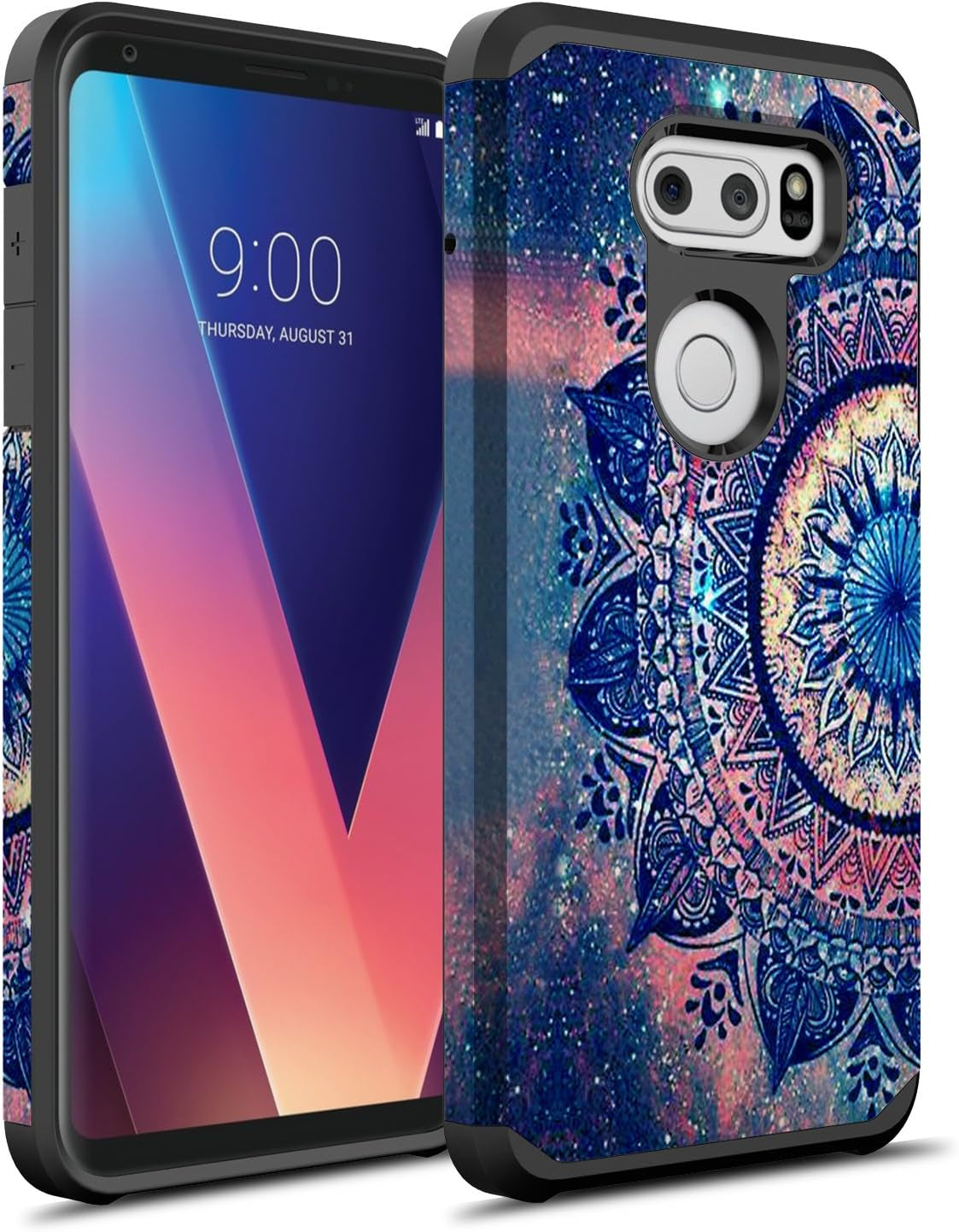 Rosebono for LG V30 Case, LG V30 plus Case, Hybrid Dual Layer Shockproof Hard Cover Graphic Fashion Cute Colorful Silicone Skin for LG V30 / LG V30Plus (Green Mandala)  Rosebono Mandala  