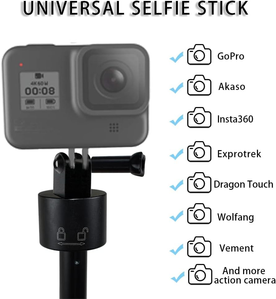VVHOOY Invisible Selfie Stick Extendable Adjustable Handheld Aluminum Monopod 11.8-51.2 Inch 1/4 Inch Screw Compatible with AKASO Ek7000/Brave 4/Brave 7 Le/Gopro 11 10 9 8/Insta360/Osmo Action Camera  VVHOOY   