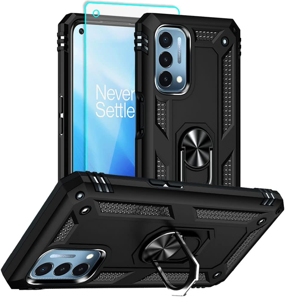 Aozuoton Oneplus Nord N200 5G Case: Military Grade 16Ft Drop Tested, Ring Shockproof Protective Cover with HD Screen Protector, Blue  Yanmen Oneplus Nord N200 5G Case Black  