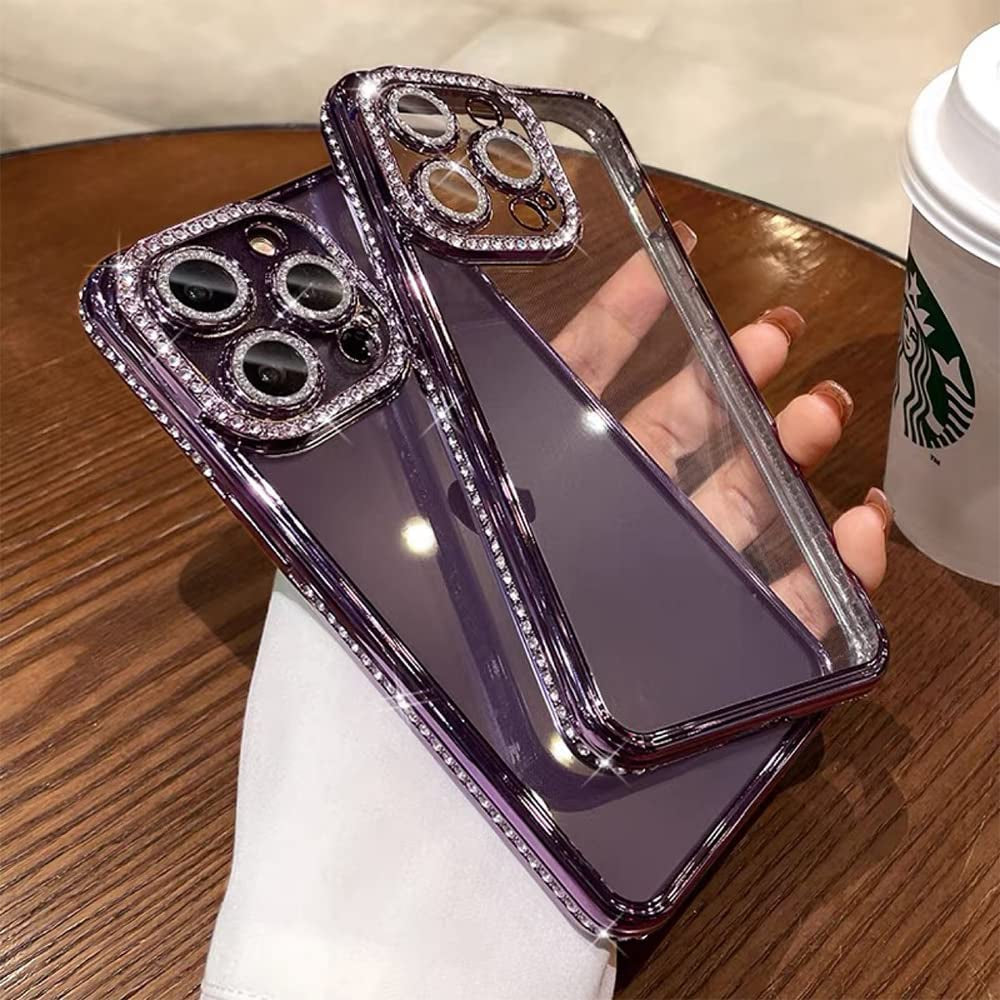 Fycyko Compatible with Iphone 14 plus Case with Glitter Diamond Camera Protector,Bling Clear Cute Phone Case Shockproof Sparkle Len for Iphone 14 plus 6.7''-Purple  Fycyko   