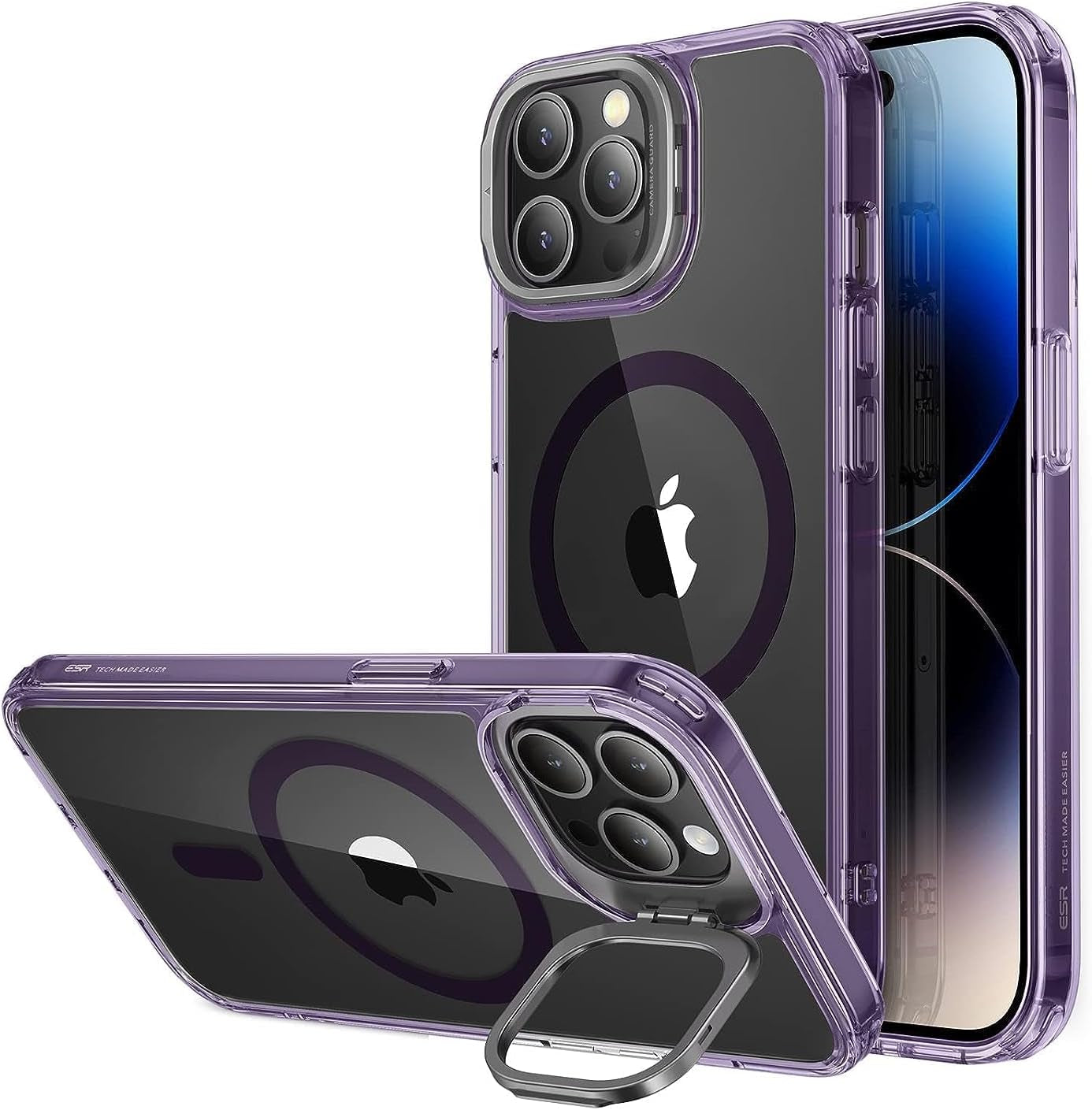 ESR Classic Stand Case with Halolock, Compatible with Iphone 14 Plus, Magsafe Compatible Case with Stand, Military Grade Protection, Built-In Camera Ring Stand, Scratch Resistant Back, Clear  ESR Clear Purple Iphone 14 Pro Max 