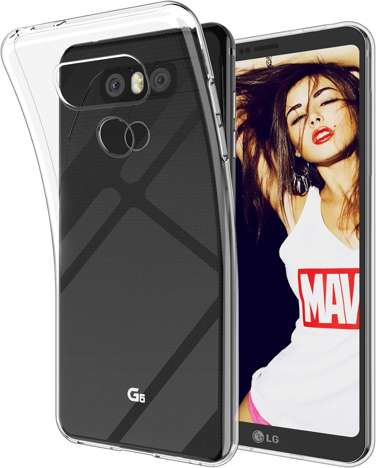 EGALO LG G6 Silicone Case, LG G6 plus Black Case Slim Thin Soft Skin Carbon Fiber Flexible TPU Anti-Scratch Shock Absorption Lightweight Rubber Protective Cases for LG G6 Plus,Brushed Black  EGALO Crystal Clear  