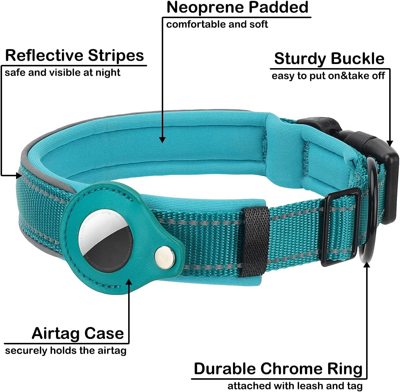 Airtag Dog Collar, PETNANNY Reflective Dog Collar with Airtag Holder Case, Padded Heavy Duty Dog Collar for Airtag, Adjustable Air Tag Pet Collar for Medium Large Dogs (Blue, M(15-18"))  PETNANNY   