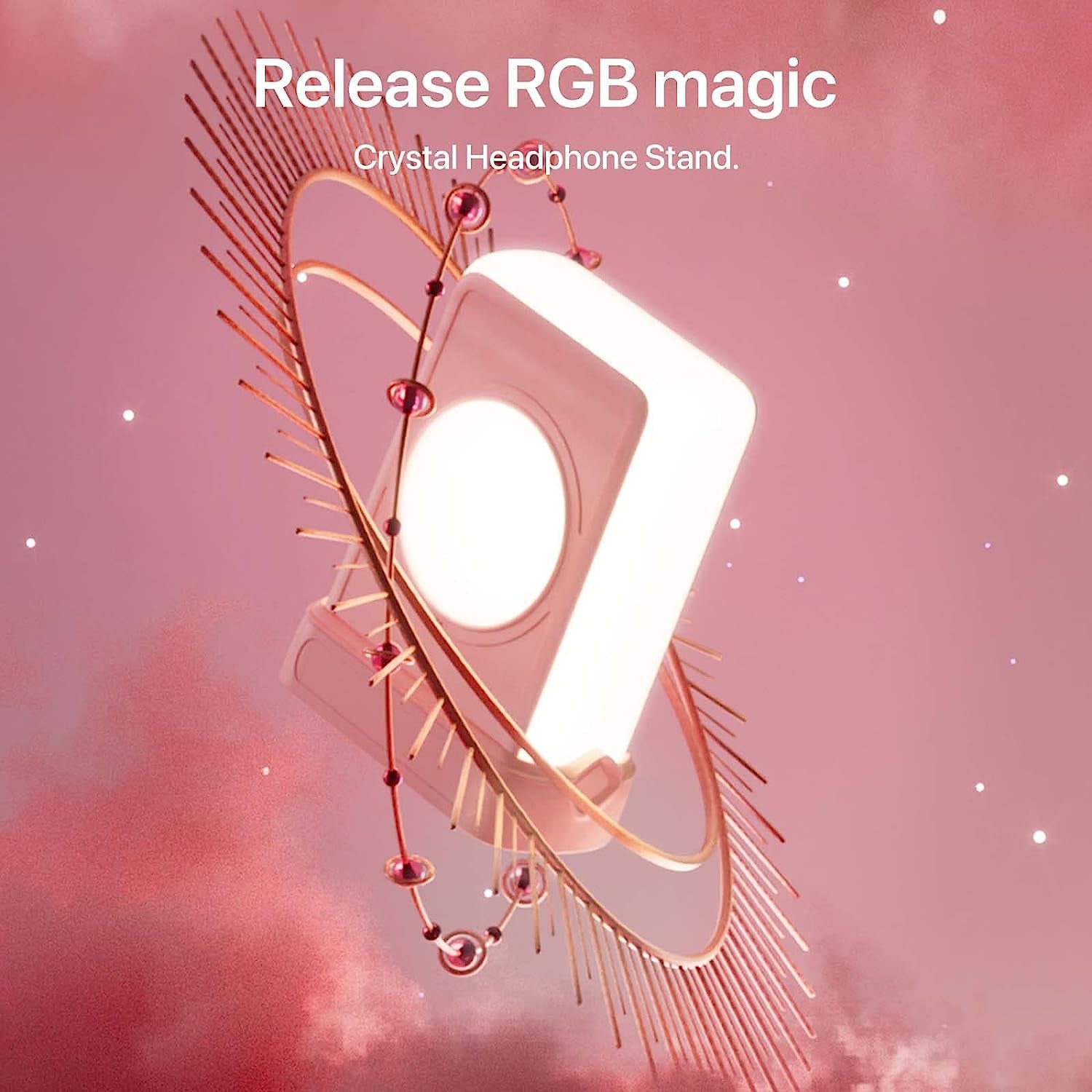 Yowu Crystal Headphone Stand - 3 in 1 Multiport Dock Headest Stand with 10 Magical Light Modes - RGB Headphone Holder for Desk.Compatible with Airpods Max,Etc  YOWU   