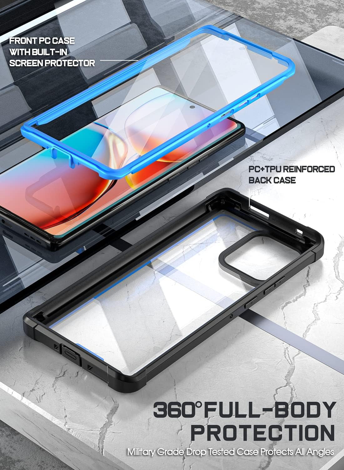 Poetic Guardian Case Designed for Motorola Moto Edge plus 5G 2023 [Not for 2022 Version], [20FT Mil-Grade Drop Tested], Full Body Hybrid Shockproof Bumper Cover with Built-In Screen Protector, Blue  Poetic   