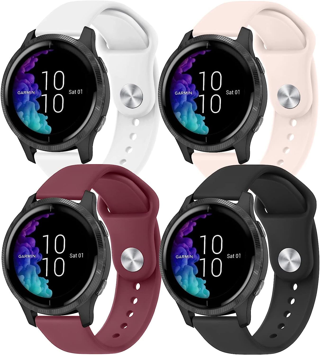 4 PACK Bands for Garmin Venu / Venu Sq / Vivoactive 3 Watch Band, 20Mm Adjustable Soft Silicone Sport Replacement Wristband Strap for Garmin Venu Sq, Vivoactive 3 Music, Forerunner 645 / 245 Music, Samsung Galaxy Watch 4  Wanme   