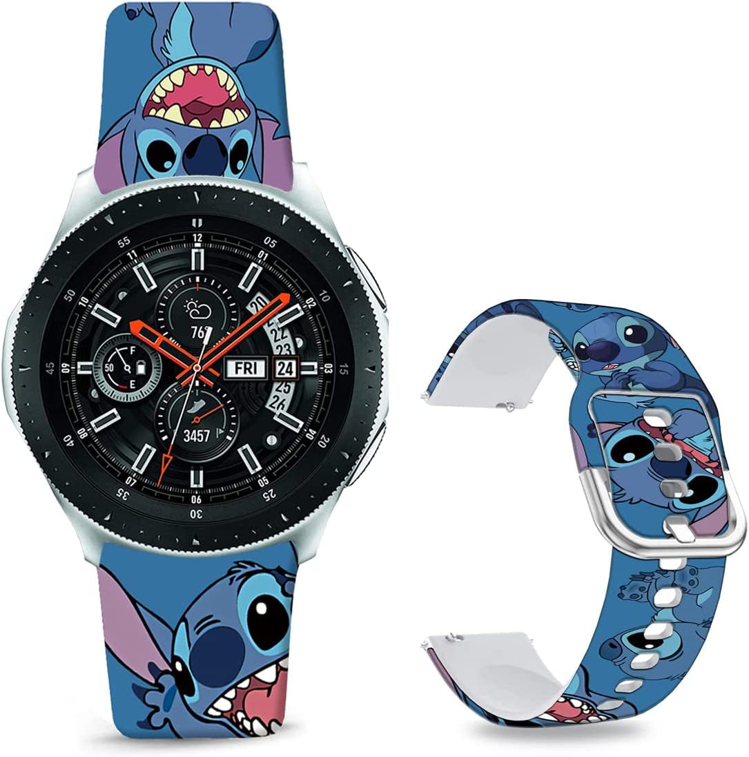 Sjiangqiao Stitch Bands Compatible with Samsung Galaxy Watch 46Mm/Watch 3 45Mm/Gear S3 Frontier/Classic/Pebble Time/Garmin 945/Vivoactive 4/Fossil Q Soft Silicone Chic Cute Cartoon Sports Band Lovely Style Replacement Strap Men Women(Blue-Stitch)  Sjiangqiao   