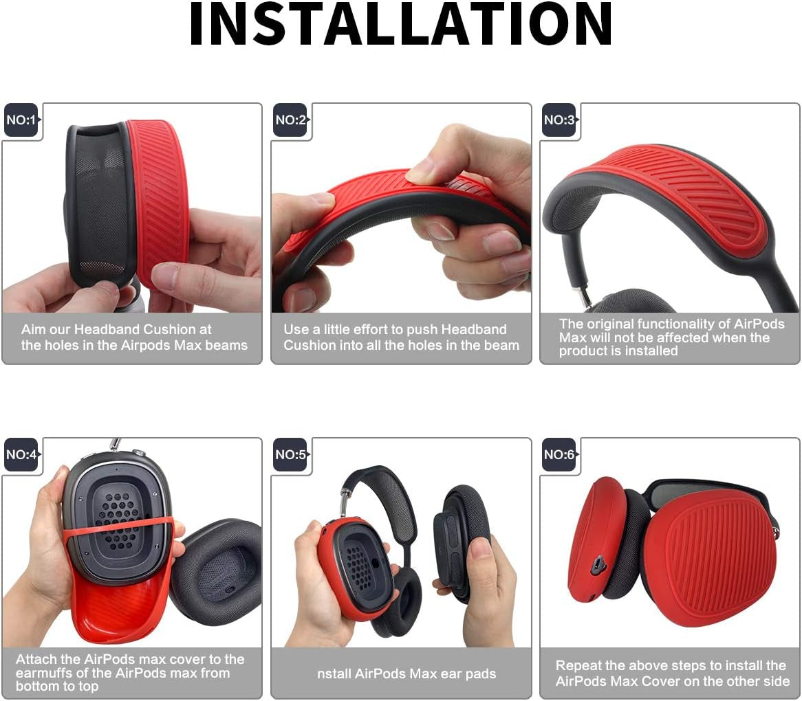 [2 Sets] Case for Airpods Max Ear Cups Cover & Headband Cover, Soft Silicone Anti-Scratch/Dust-Proof Earphone Earpad Cover & Headband Cushion for Apple Airpods Max - Airpods Max Accessories (Red)  WQNIDE   