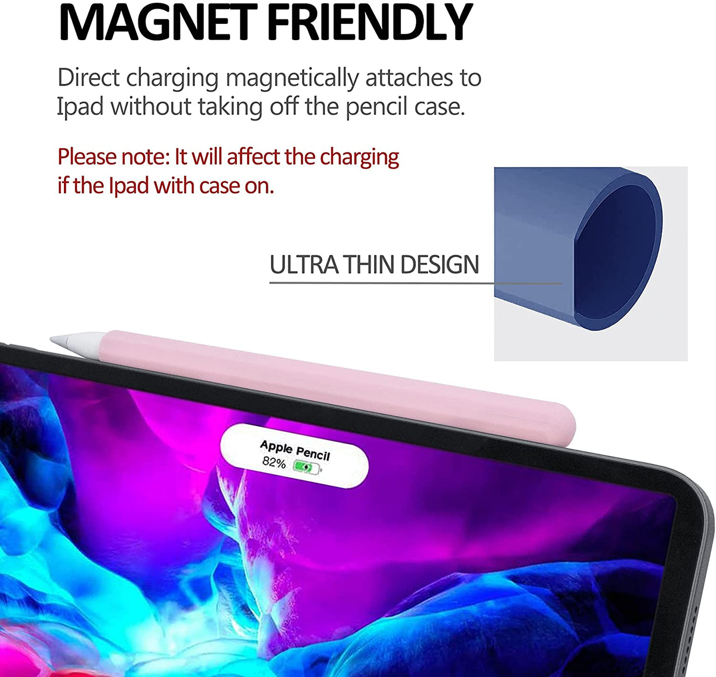 KELIFANG Silicone Case Sleeve Cover Compatible Apple Pencil 2Nd Generation, Cute Pink Protective Skin Holder Grip and Tip Cap Accessories Compatible Ipad Pro 11 12.9 Inch  KELIFANG   