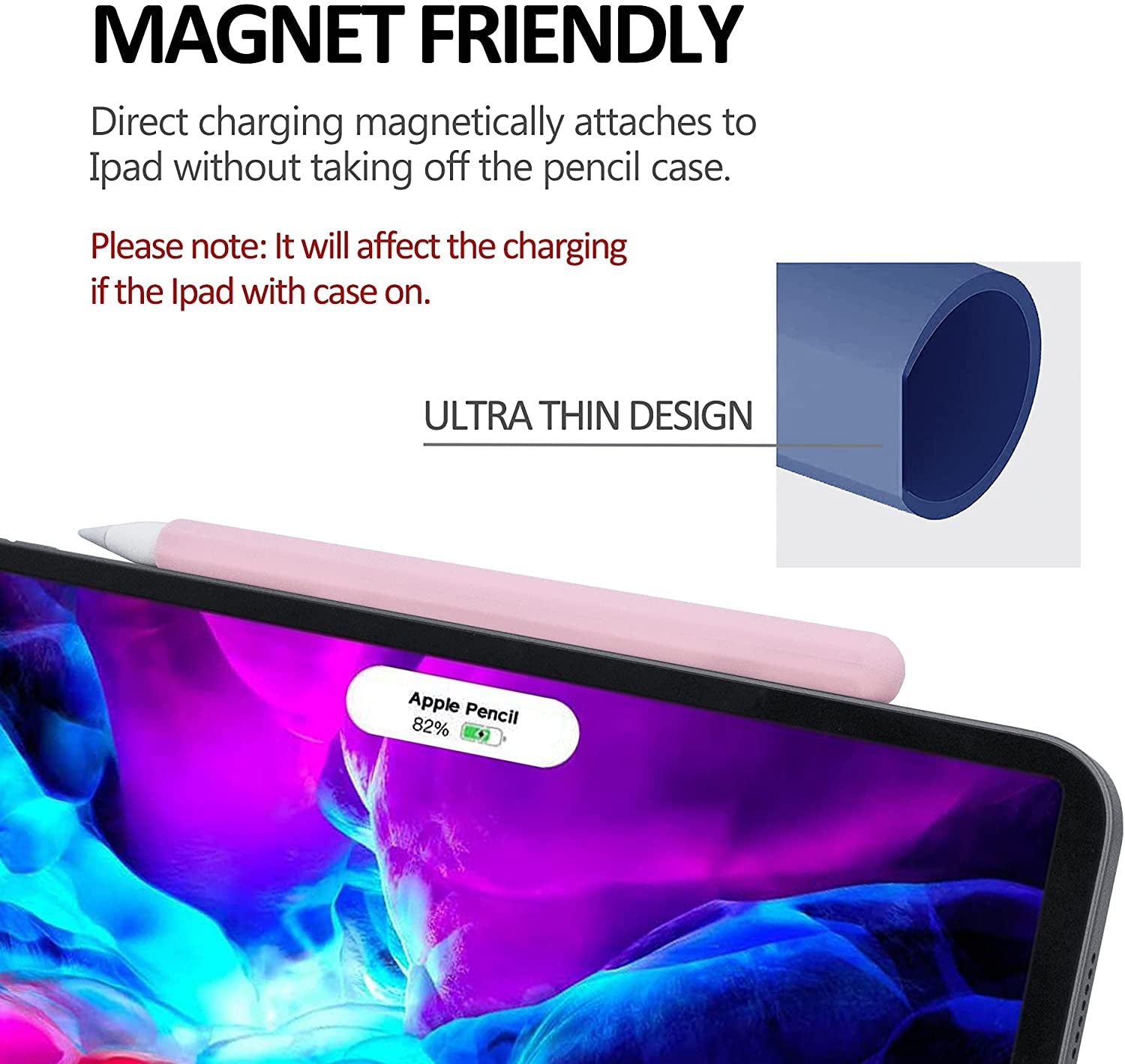 KELIFANG Silicone Case Sleeve Cover Compatible Apple Pencil 2Nd Generation, Cute Pink Protective Skin Holder Grip and Tip Cap Accessories Compatible Ipad Pro 11 12.9 Inch  KELIFANG   