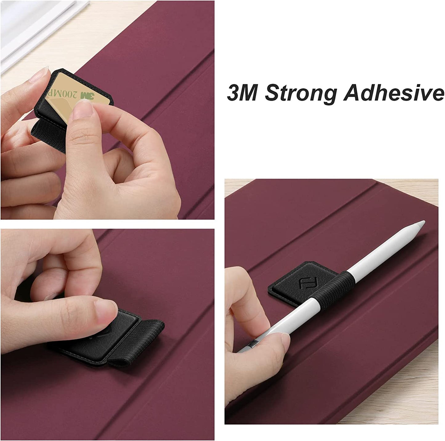 Fintie 4 Pack Pen Loop Holder Compatible with Apple Pencil 1St & 2Nd Generation and Stylus Pens, Elastic Adhesive Leather Pen Sleeve Attached to Cases, Notebooks Journals Calendars, Black  FINTIE   