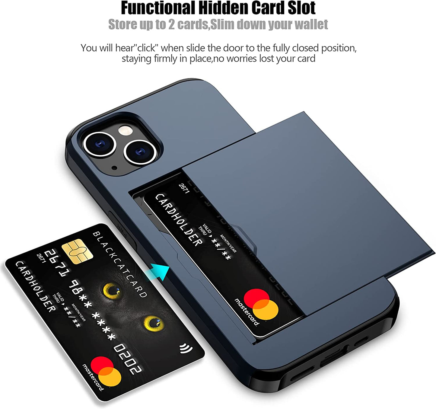 Nvollnoe for Iphone 14 Case with Card Holder Heavy Duty Protective Dual Layer Shockproof Hidden Card Slot Slim Wallet Case for Iphone 14 for Women&Men(Blue)  Nvollnoe   