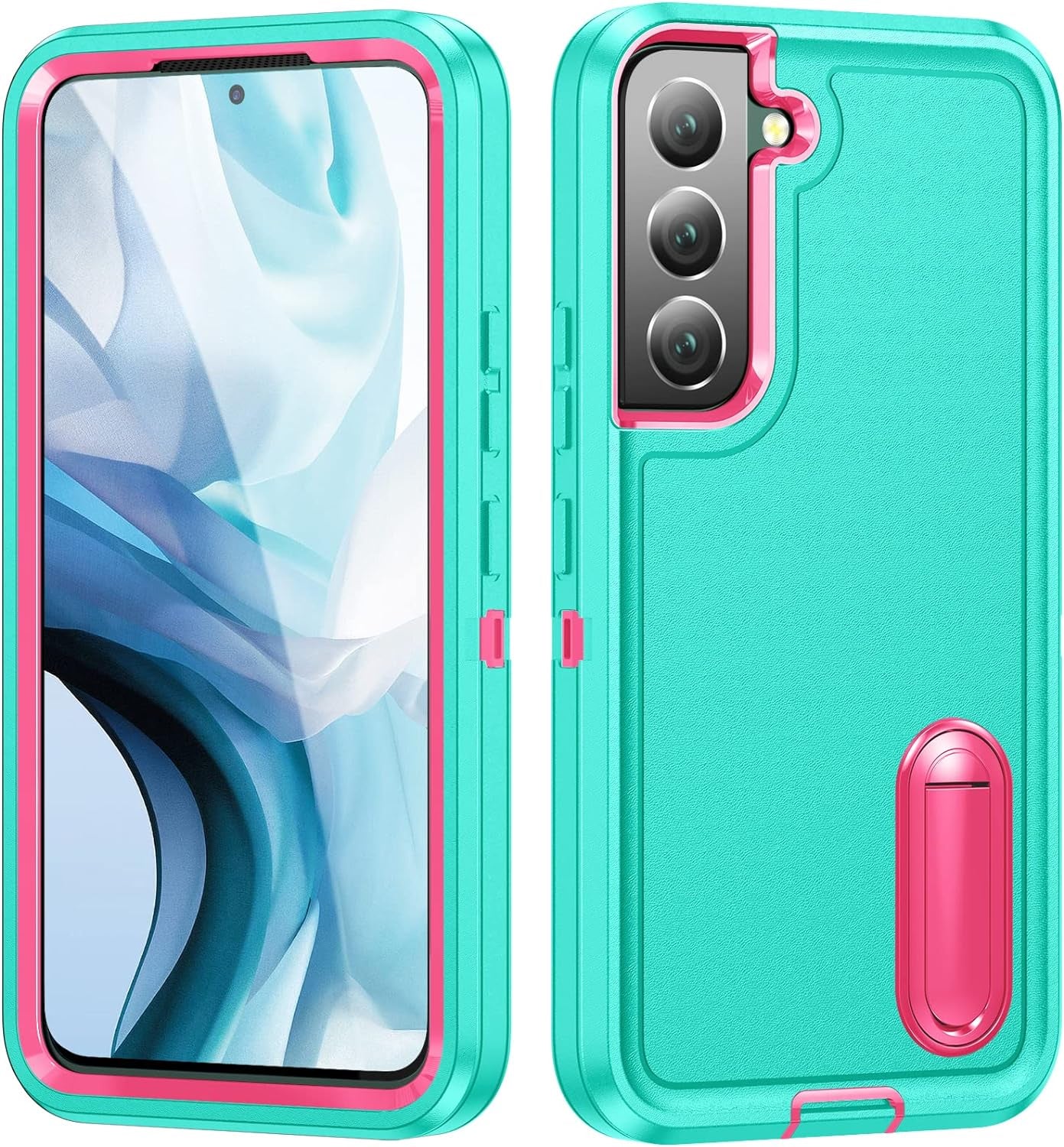 Idweel Galaxy S22 Case with Build-In Kickstand, Heavy Duty Protection Shockproof Anti-Scratch Rugged Protective Durable Case Hard Cover for Samsung Galaxcy S22 6.1 Inch,Light Blue/Pink  IDweel   