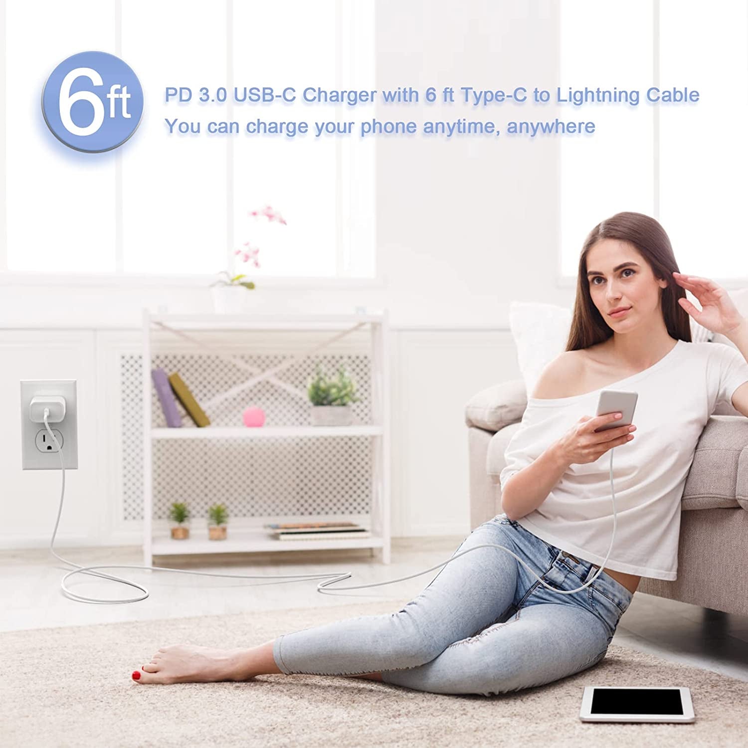 3 Pack Iphone Fast Charger [Apple Mfi Certified], 20W PD USB C Wall Charger Adapter with 3 Pack 6FT Type C to Lightning Cable Compatible with Iphone 14/13/13 Pro/12/12 Mini/Pro/Pro Max and More-White  SYDGPZ   