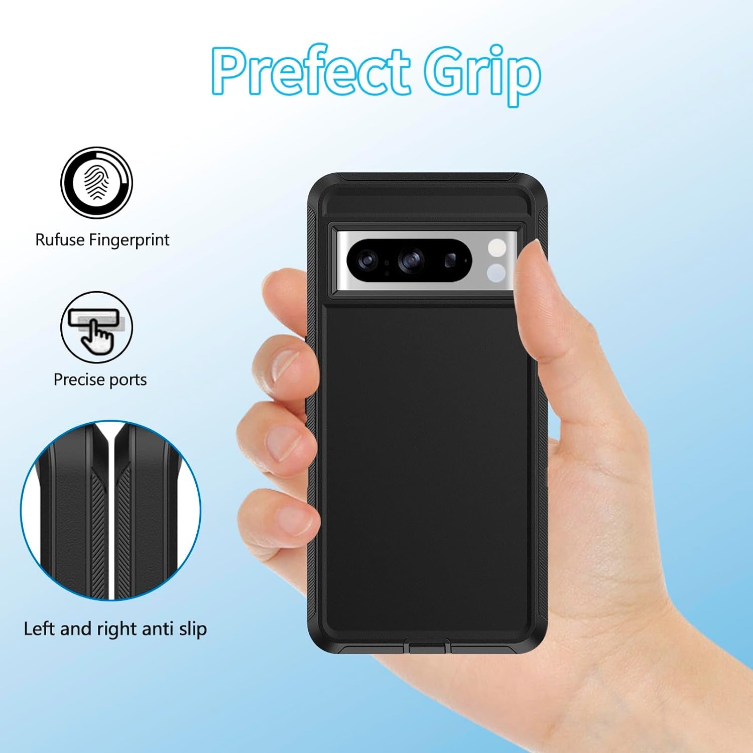 Defender Case for Google Pixel 8 Pro 5G, Bimanpap 3 in 1 Shockproof Rugged Drop Protective, Military Grade Heavy Duty Bumper Holster Cell Phone Cover(With Belt Clip) (Black)  Bimanpap   