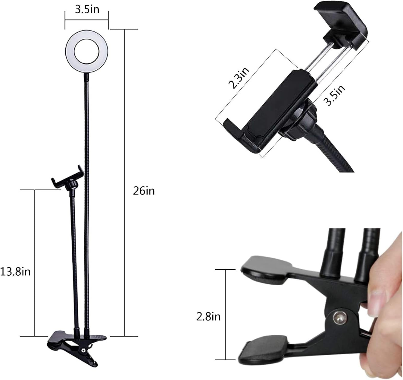 Fimghsoo Selfie Ring Light with Cell Phone Holder for Live Stream/Makeup/Video Chat, LED Camera Beauty Light with Flexible Arms[3-Light Mode][10-Level Brightness], Compatible Iphone Android Phone  Fimghsoo   