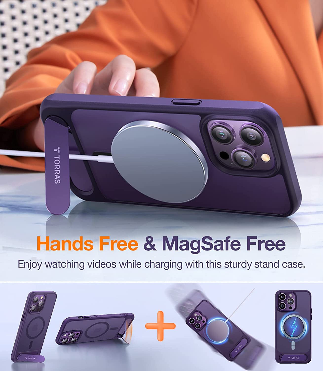 TORRAS Stronger Magnetic for Iphone 14 Pro Max Case with Stand, Compatible with Magsafe, Built in Hidden Kickstand, 10FT Mil-Grade Drop Protection for Iphone 14 Pro Max Case, Translucent Matte Purple  TORRAS   