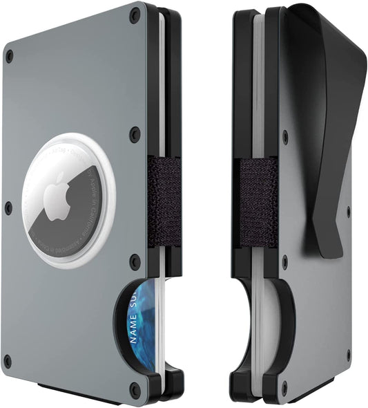 Bingcok Airtag Wallet for Men, Minimalist Aluminum Metal Money Clip Wallet, RFID Blocking Slim Cash Credit Card Holder Wallet with Airtag Holder, Men Wallet for Airtag. (Light Grey)  Bingcok   