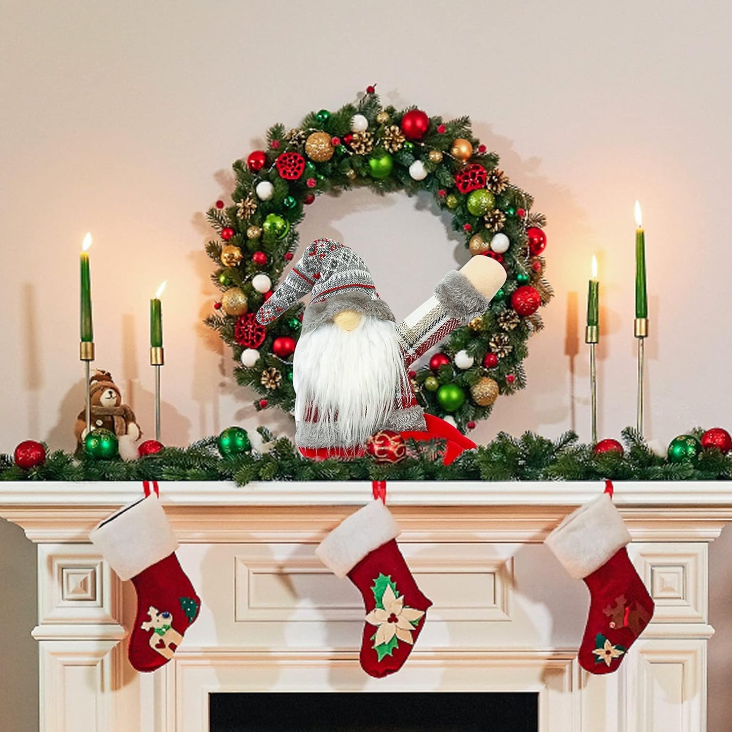 Gnome Tree Topper, Gnome Christmas Tree Topper, Gnome Christmas Decorations, Christmas Gnome Tree Topper Can Be Used as a Christmas Tree Gnome Decorations.(Grey)  SENKENA   