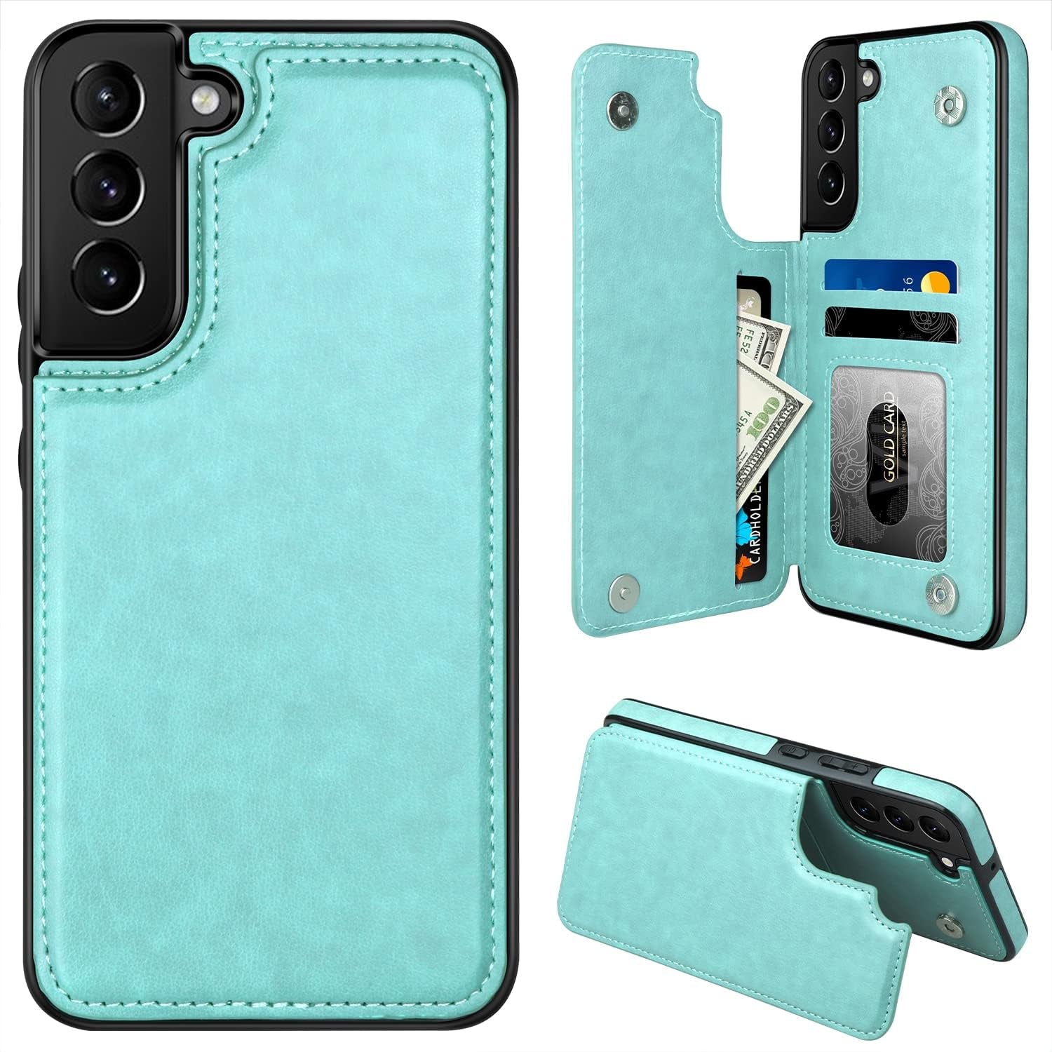 MMHUO for Samsung Galaxy S22 Case with Card Holder,Flower Magnetic Back Flip Case for Samsung Galaxy S22 Wallet Case for Women,Protective Case Phone Case for Samsung Galaxy S22 5G (2022),Mint  MMHUO Mint-Classic Galaxy S22 6.1"-(S) 