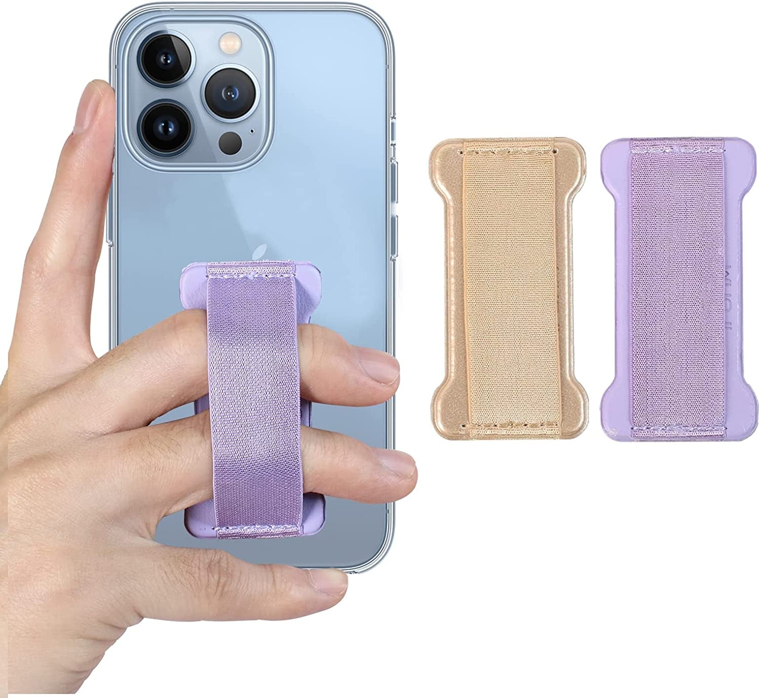 WUOJI - Finger Strap Phone Holder - Ultra Thin Anti-Slip Universal Cell Phone Grips Band Holder for Back of Phone - 2Pack(Black)  WUOJI Gold+Purple  