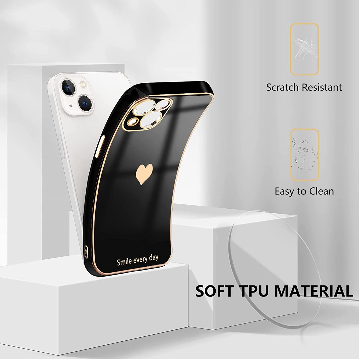 Tksafy for Iphone 14 Case, Cute Love Heart Pattern for Women Girls with Full Camera Protection, Anti-Scratch Plating Soft TPU Shockproof Bumper Phone Cover for Apple Iphone 14 6.1-Inch 2022, Black  Tksafy   