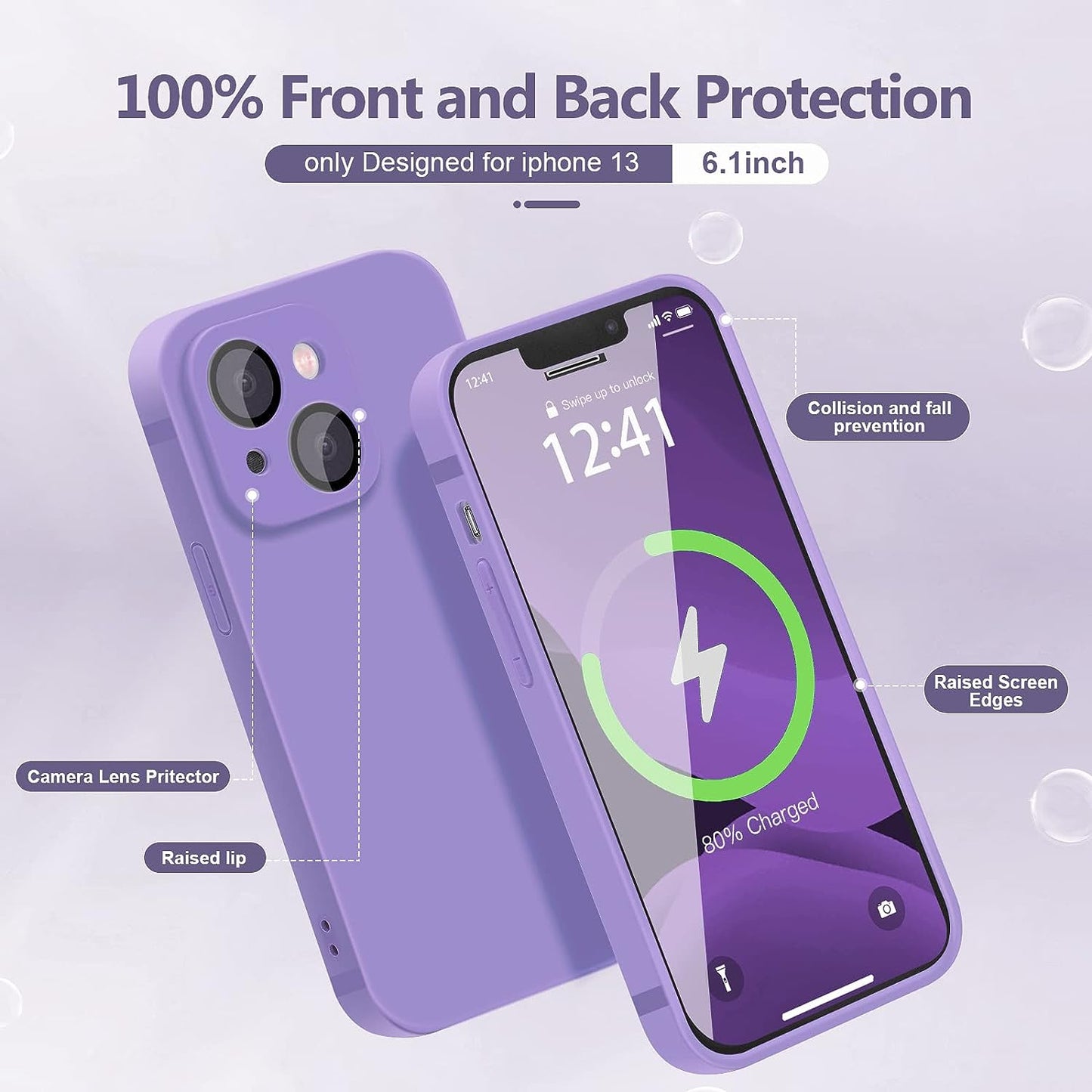 YZR Silicone Case Compatible with Iphone 13 Case (6.1 Inch 2021), with Camera Protection, Liquid Silicone Phone Case (Purple)  YZR   