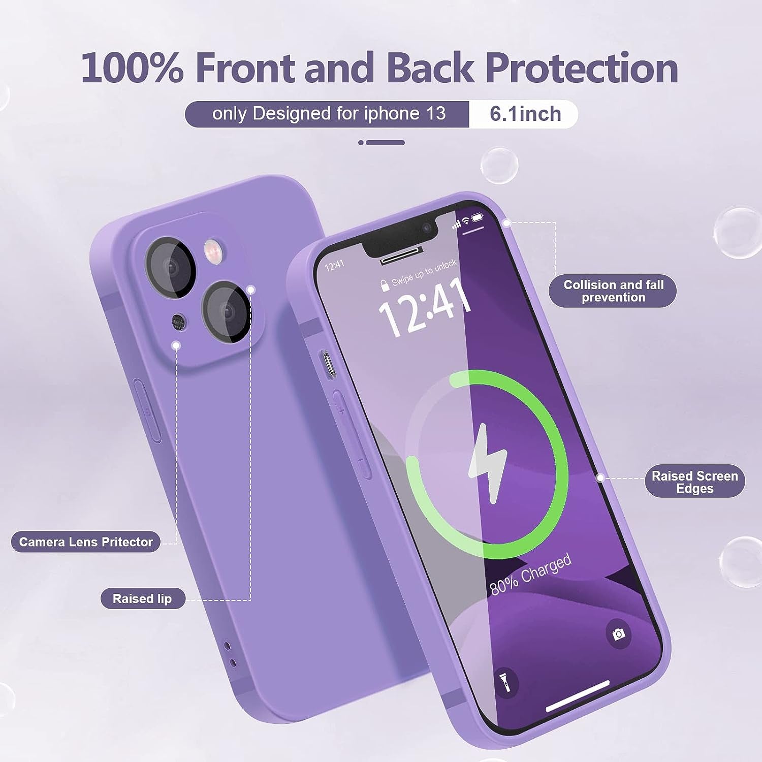 YZR Silicone Case Compatible with Iphone 13 Case (6.1 Inch 2021), with Camera Protection, Liquid Silicone Phone Case (Purple)  YZR   