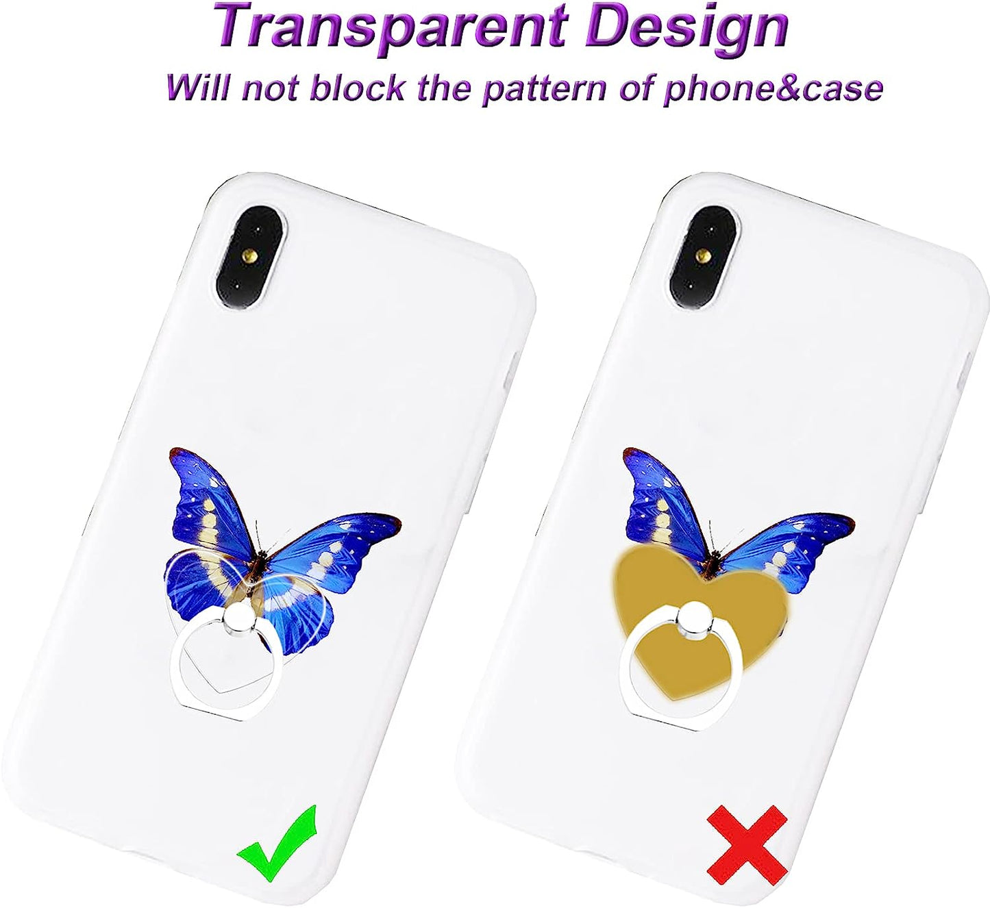 TACOMEGE Transparent Clear Phone Holder Ring Grips, Finger Ring Stand for Cell Phone Tablet (Heart-Clear)  TACOMEGE   