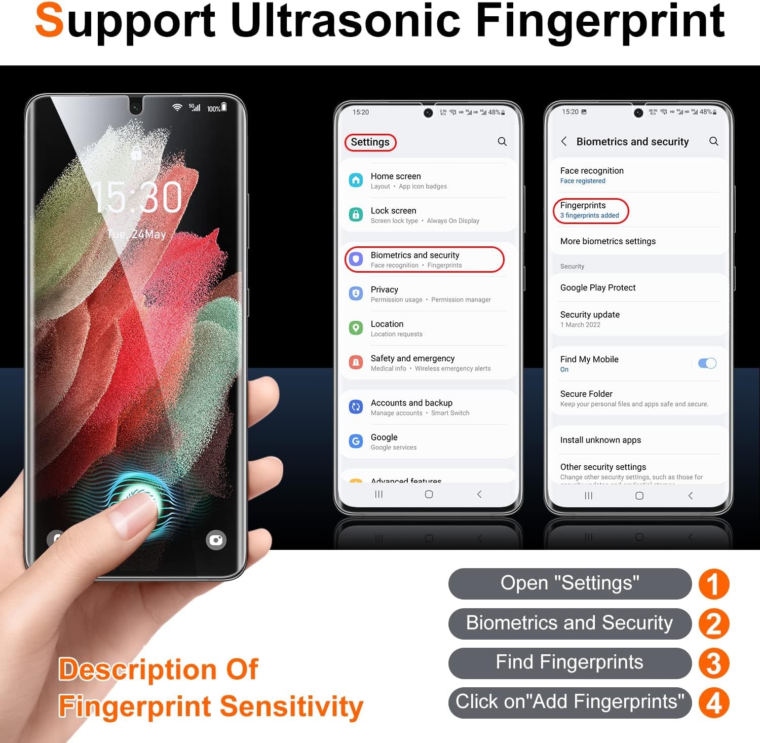 Uniqueme for Samsung Galaxy S21 Ultra Screen Protector, 2 Pack 5G 6.8- Inch Flexible TPU Screen Cover and 2 Pack Camera Lens Protector [Support Fingerprint Unlock][Bubble Free] [Installation Tool]  UniqueMe   