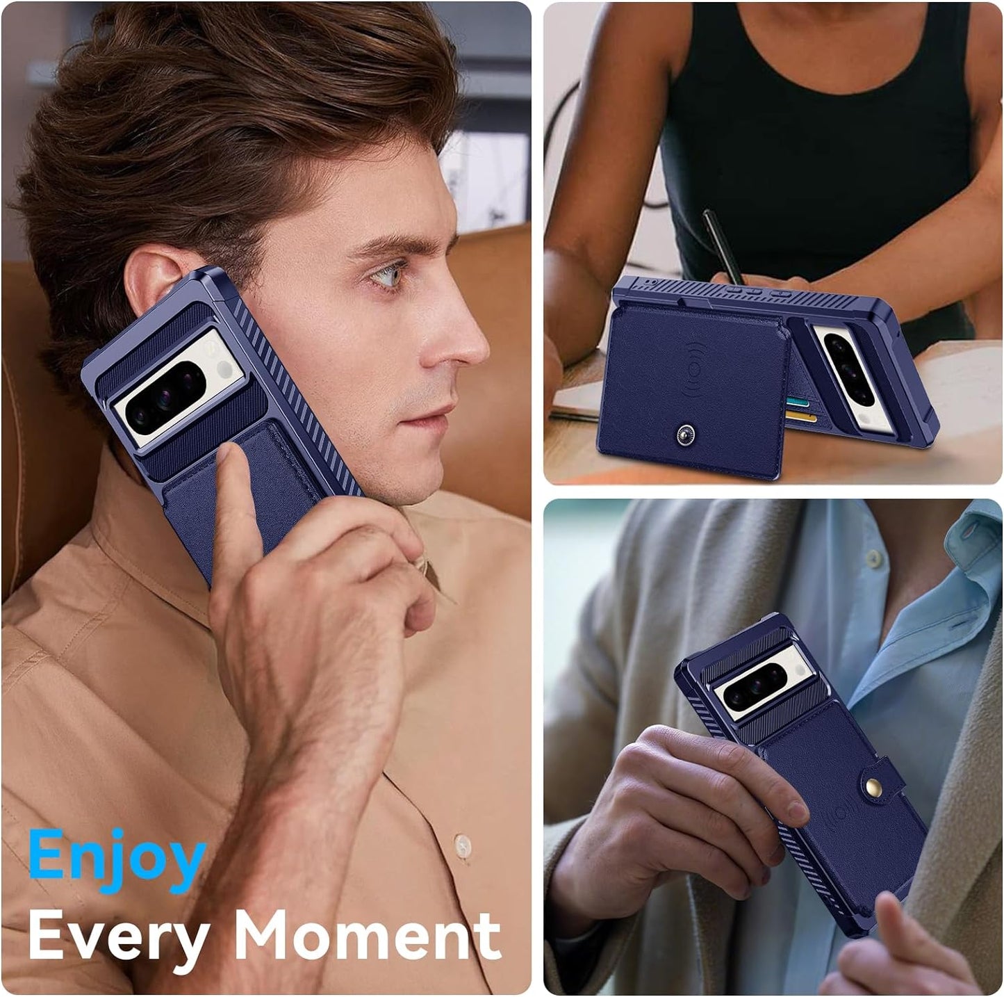 Goosebox for Google Pixel 8 Pro Case with Card Holder(5 Cards), Google 8 Pro Wallet Case Built-In Kickstand Magnetic Flip Snap Soft TPU+PU Leather Durable Shockproof Case for Google 8 Pro (Blue)  GooseBox   