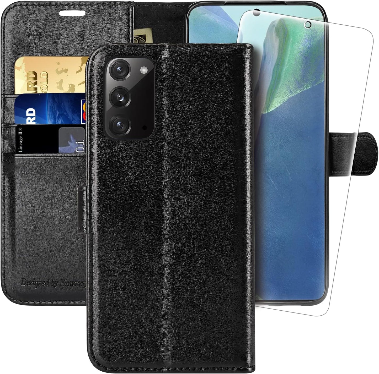 MONASAY Galaxy Note 20 5G Wallet Case, 6.7 Inch, [Included Screen Protector][Rfid Blocking] Flip Folio Leather Cell Phone Cover with Credit Card Holder for Samsung Galaxy Note 20 5G, Black  MONASAY   