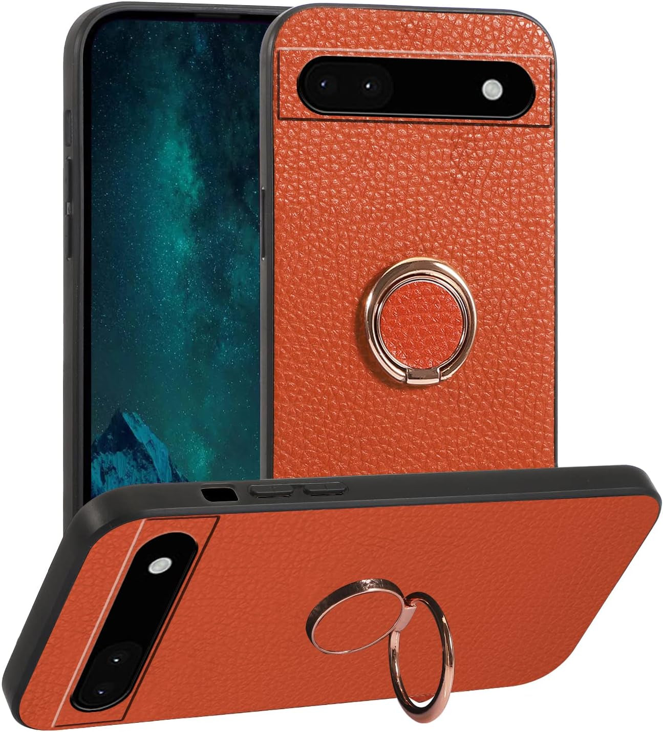 Compatible with Google Pixel 6 Pro Case with Ring Kickstand Pink,Google Pixel 6 Pro Phone Case Lychee Pattern Silicone Shockproof Holder Soft TPU Protective Slim Cover (Pink) …  Wousunly Orange  