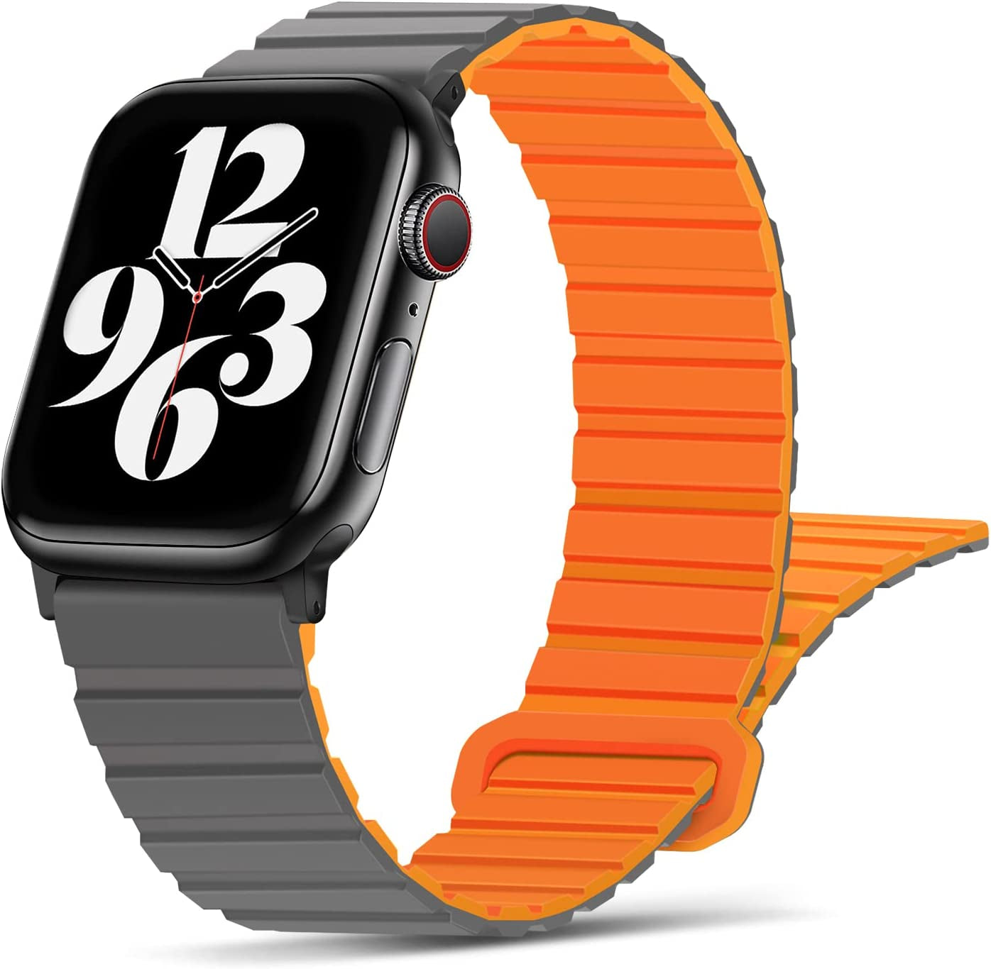 Tasikar Compatible with Apple Watch Band 49Mm 45Mm 44Mm 42Mm Silicone Magnetic Loop Bands [Double Sided Wearable] Designed for Apple Watch Ultra Series 8 7 (45Mm) SE 6 5 4 (44Mm) 3 2 1 (42Mm), Grey Orange  Tasikar Grey Orange 38mm/40mm/41mm 