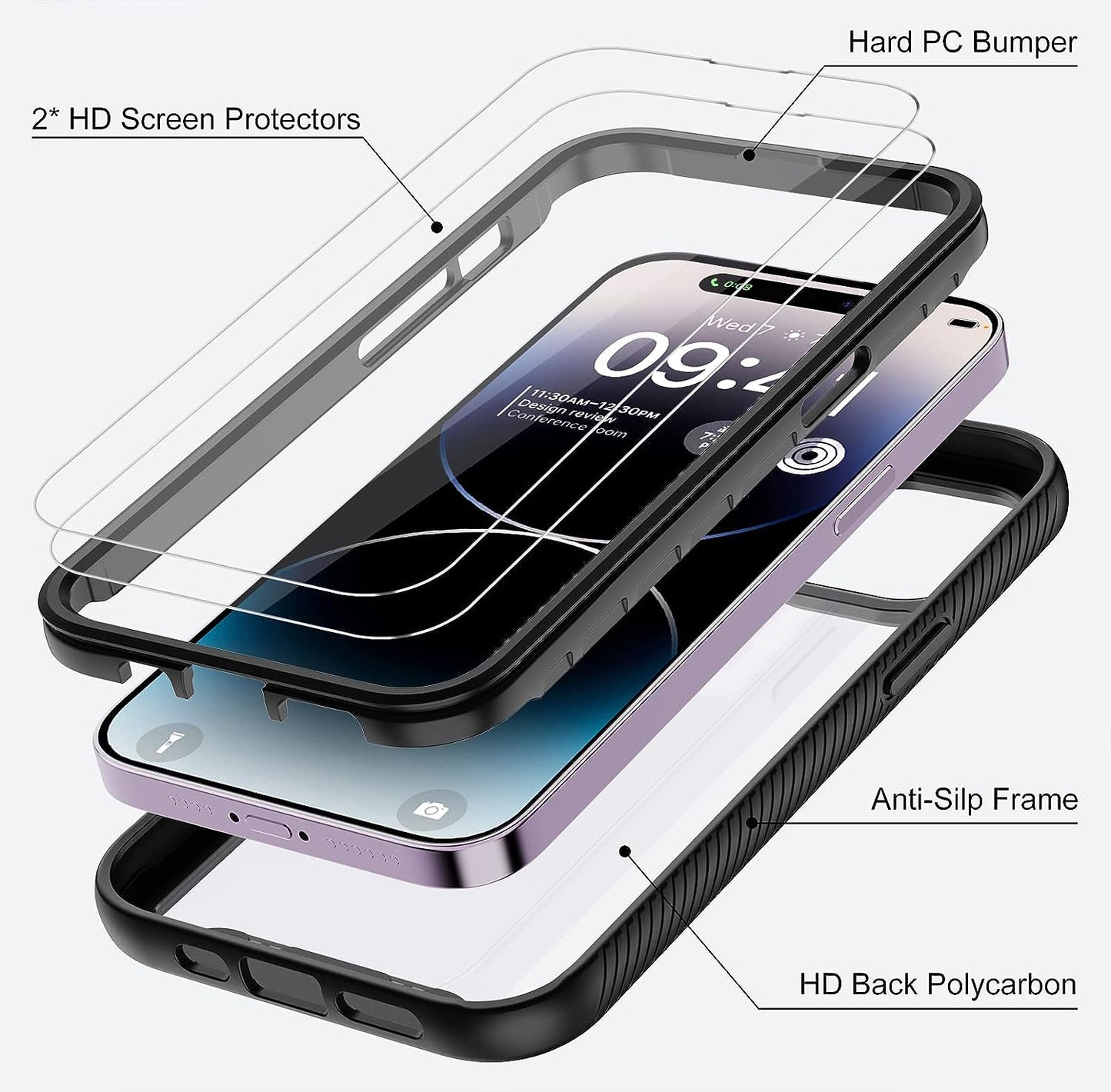 Annymall for Iphone 14 Pro Max Clear Case with 2 Screen Protector,Heavy Duty Shockproof Drop Protection Phone Cover Rugged Durable Full Body Bumper Hard Case for Apple Iphone 14 Pro Max (Black/Clear)  Annymall   