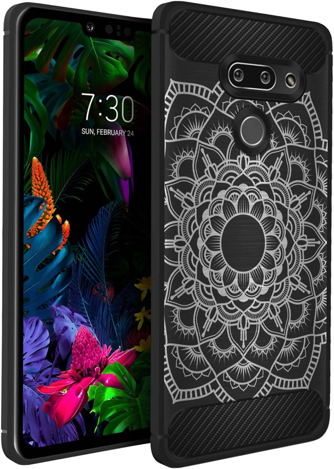 Casesondeck Case Compatible with [LG G8 Thinq/Lg G8] Tribal Floral Matte TPU Flexible Carbon Fiber Textured (Buffalo Western)  CasesonDeck Mandala  