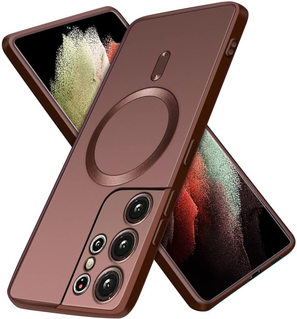 Luhuanx Magnetic Case for Samsung S21 Ultra 5G, Designed for Samsung Galaxy S21 Ultra Cases with Full Coverage Lens,Wireless Chager, Screen & Camera Protection (Crystal Black)  Luhuanx Brown  