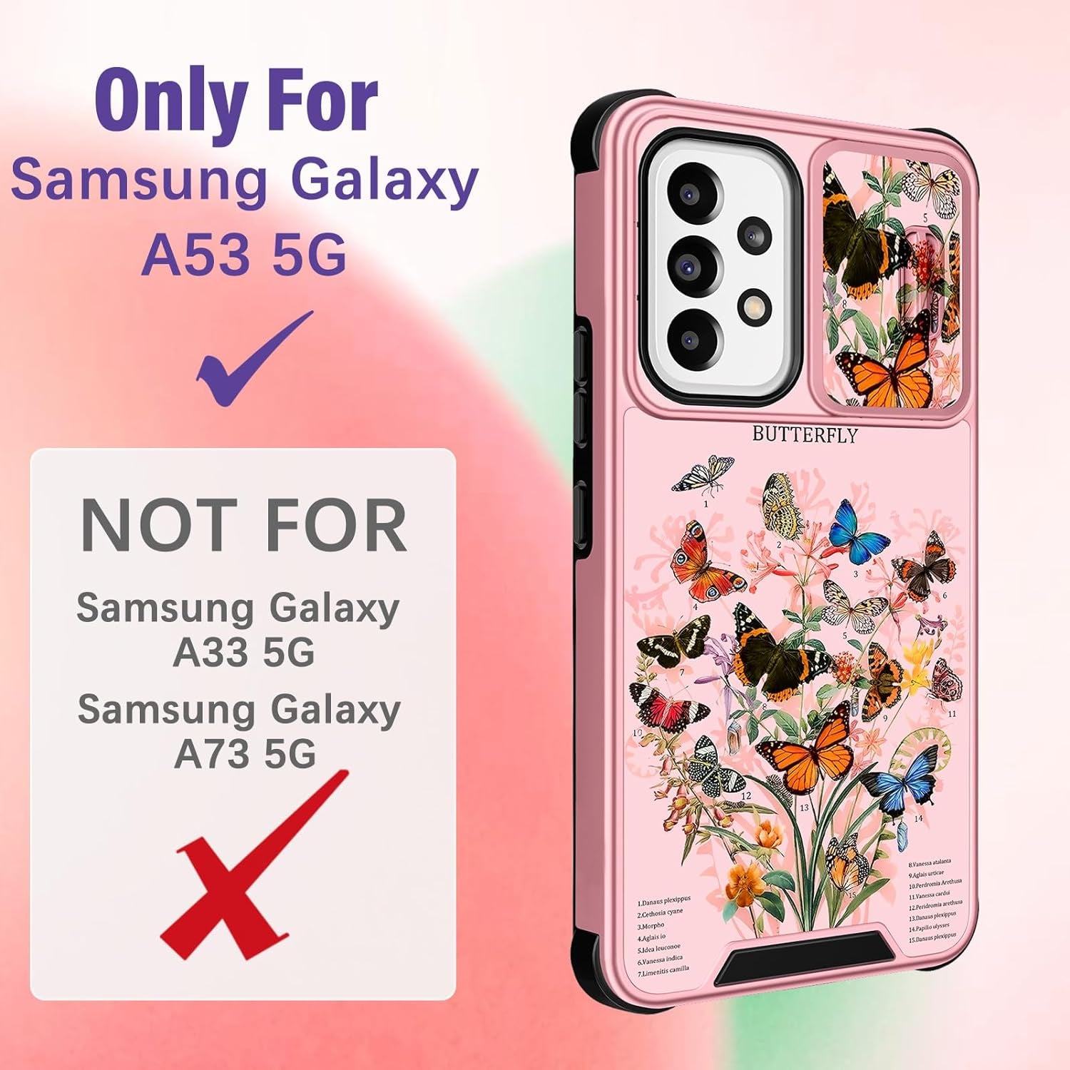 Funermei (2In1 for Samsung Galaxy A53 5G Phone Case for Women Cute Girls Cover Butterfly Girly Kawaii Aesthetic Butterfly Design with Camera Cover and Ring Stand Funda for Samsung A53 5G Case  Funermei   