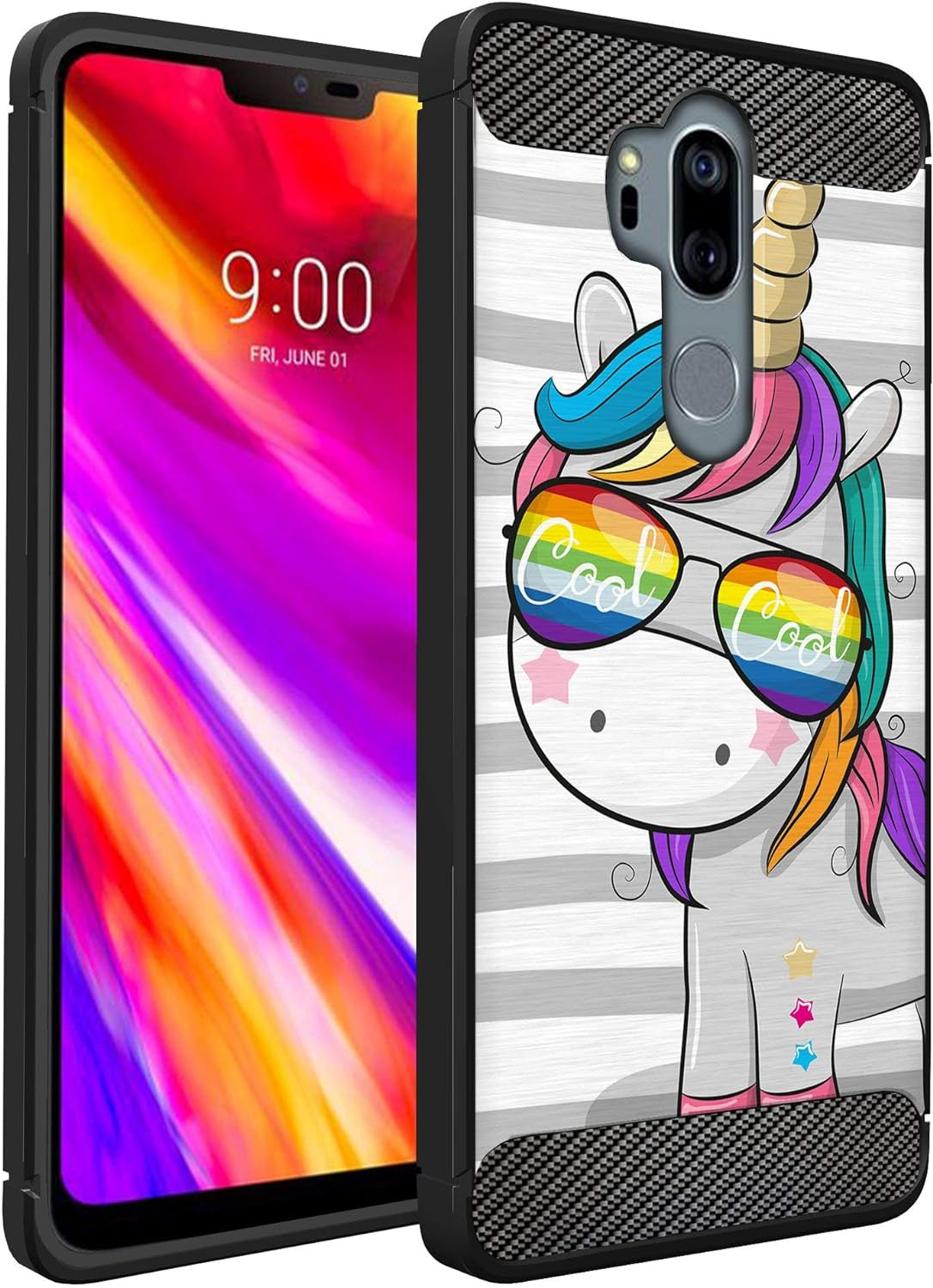 Casesondeck Case Compatible with [LG G7 Thinq | LG G7] LG G7 Design Case, Slim Black Flexible Sleek Shock Protection TPU Case (Pink Galaxy Stars)  CasesonDeck Cool Unicorn  