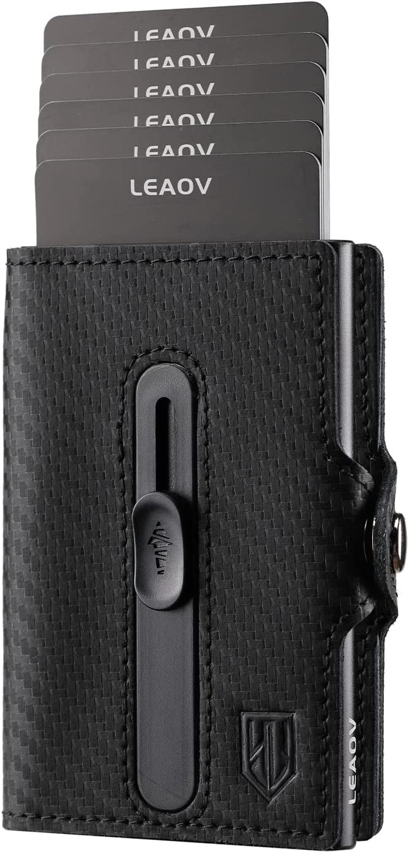 Leaov Air Tag Wallet for Men, Anti-Lost Slim Leather Wallet with Airtag Case, RFID Blocking Front Pocket Wallet for Airtag with Gift Box(Carbon Black)  Leaov Carbon Black  