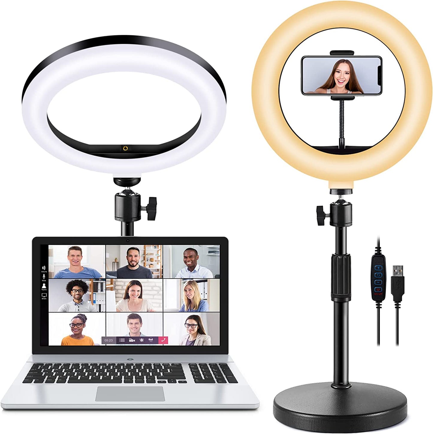Selfie Ring Light with Stand and Phone Holder, 10'' Dimmable Desktop LED Circle Light for Laptop,Computer, Lighting Kit Gifts for Live Streaming/Laptop Video Conference/Chat/Makeup/Youtube/Tiktok/Vlog  RIEOMN   