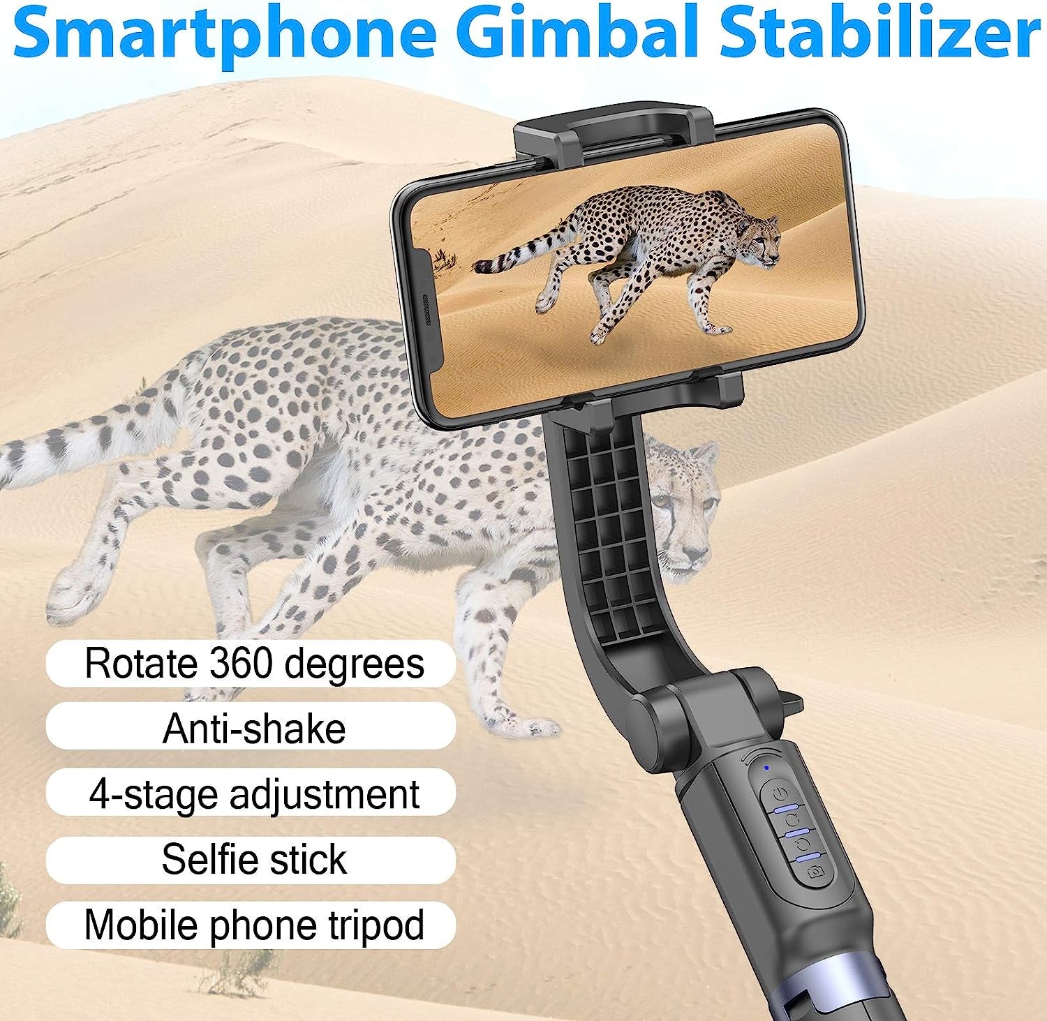 Gimbal Stabilizer for Smartphone with Extendable Selfie Stick and Tripod, 1-Axis Multifunction Remote 360°Automatic Rotation, Auto Balance for Iphone/Android  Obudyard   