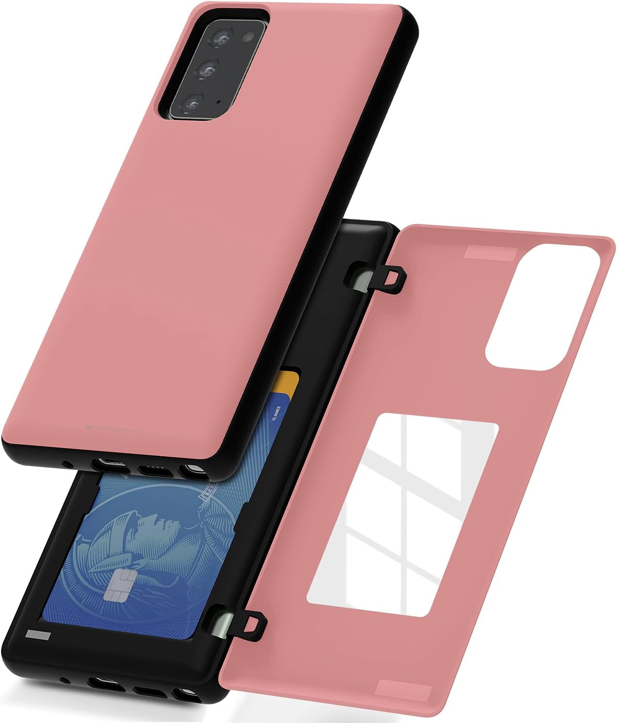 GOOSPERY for Samsung Galaxy Note 20 6.7"(2020) 5G Card Holder Wallet Case, Easy Magnetic Door Closure Protective Dual Layer Bumper Sturdy Phone Back Cover with Hidden Mirror (Black)  GOOSPERY Pink  