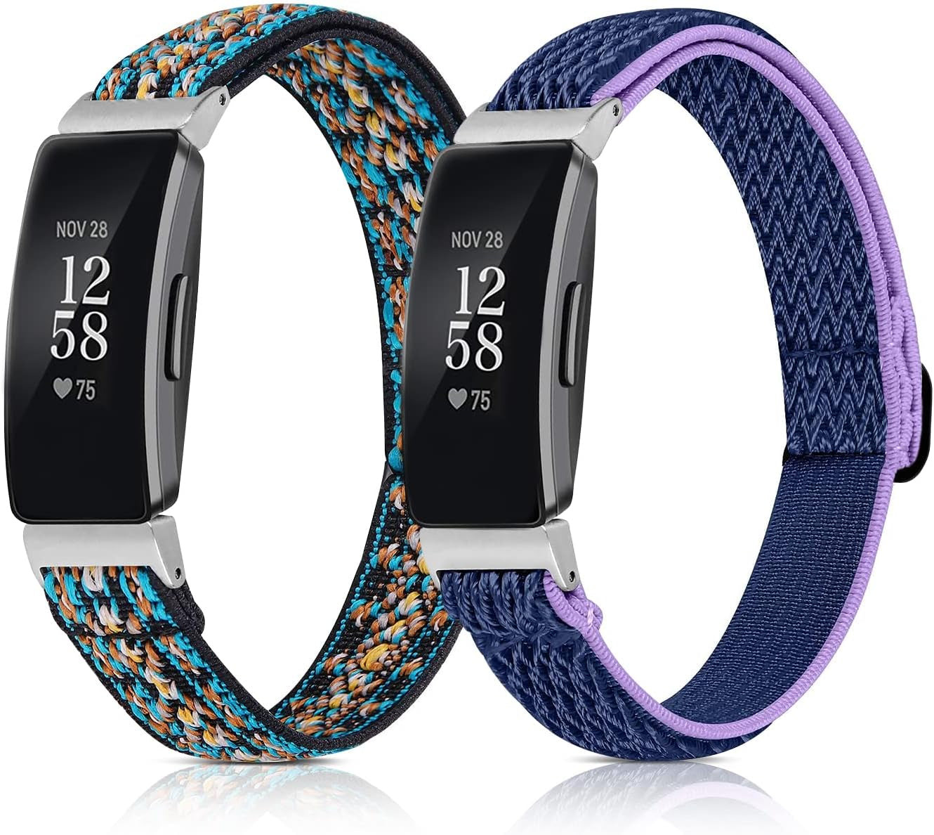 5 Pack Elastic Bands Compatible with Fitbit Inspire 2 / Inspire HR / Inspire / Ace 3 / Ace 2, Soft Loop Nylon Fabric Breathable Stretchy Replacement Straps Accessory Wristband for Women Men  POHNUI Posey Green + Blue Purple  